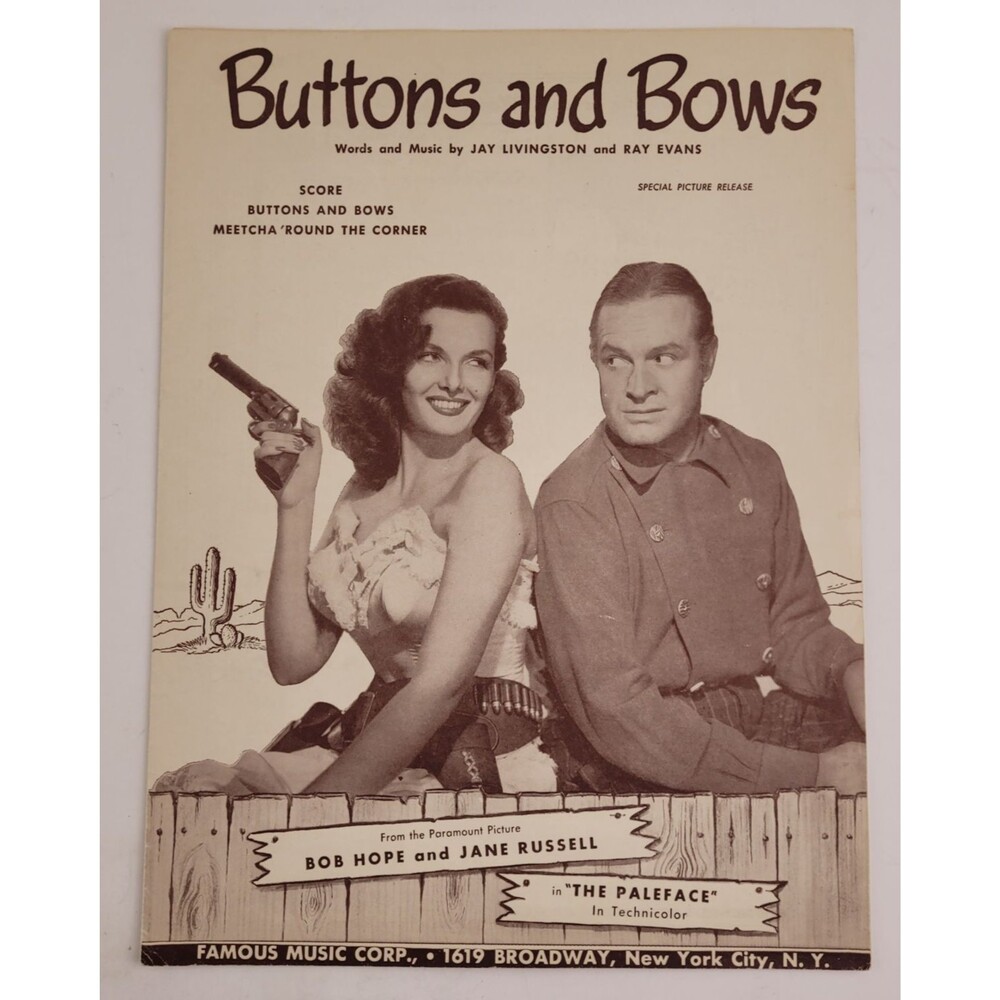 Vintage Sheet Music 1948 Buttons and Bows Bob Hope Jane Russell #SM3